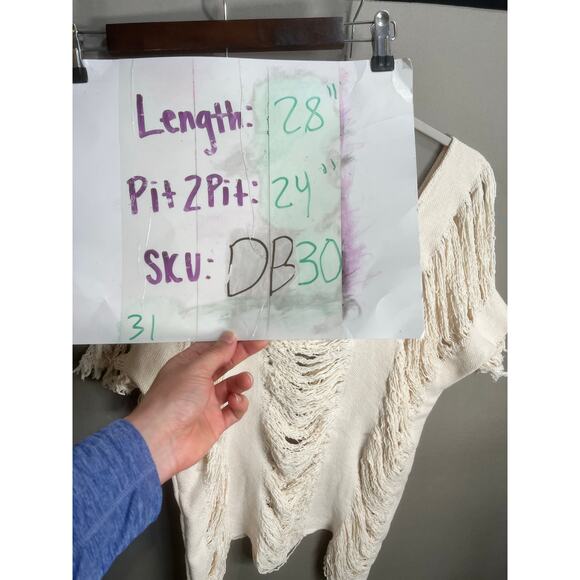 Womens Grunge Blouse Fringe Y2K Boho Whimsy Sz L Coquette Cottage Cream - Picture 3 of 9